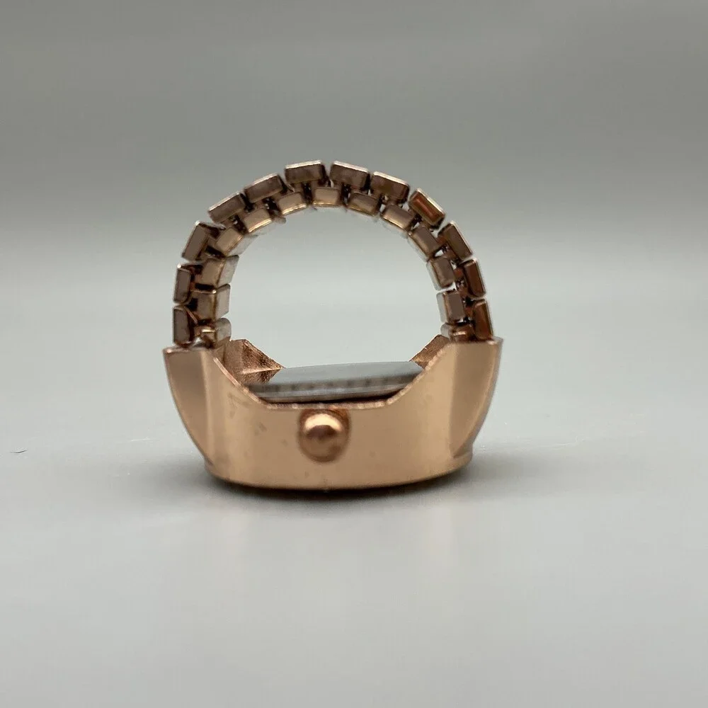 Shasa Ring Watch Women 21mm Rose Gold Tone Crystals Stretch Band New Battery